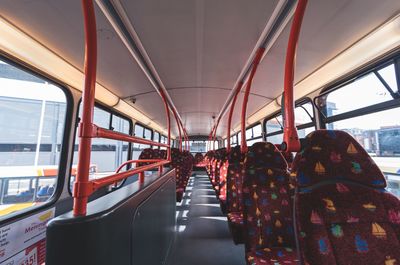 Rear view of people traveling in train