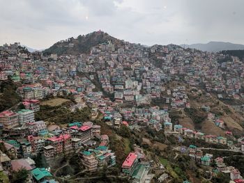 High angle view of townscape against sky