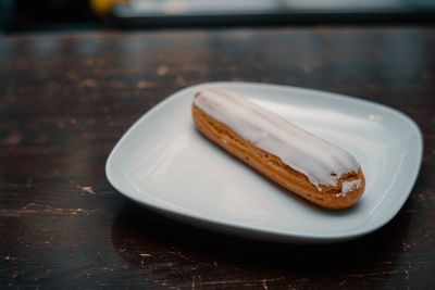 Close-up of cake in plate on table