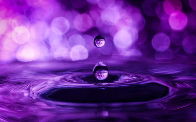 Close-up of drop falling on water