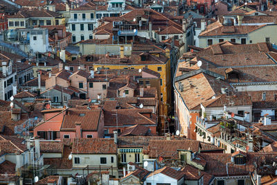 High angle view of houses in town