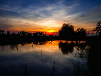 Scenic view of lake against sky during sunset