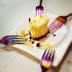 Close-up of cake in plate on table