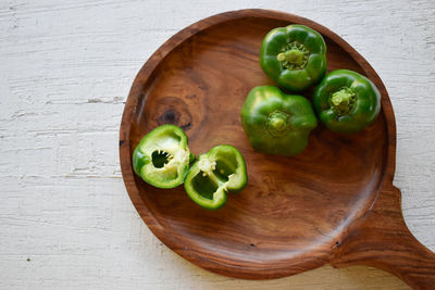 High angle view of fruits in bowl on table