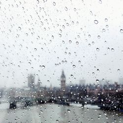 Close-up of water drops on glass