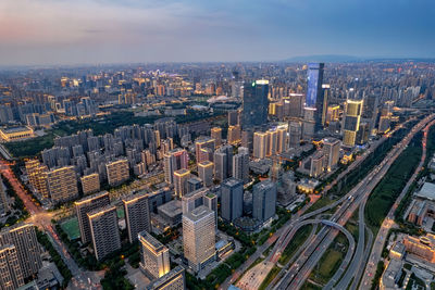 High angle view of cityscape against sky