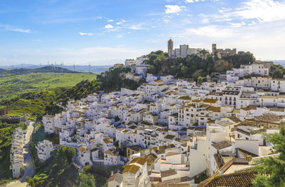 High angle view of townscape against sky