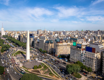 High angle view of cityscape against sky