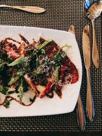 High angle view of meal served in plate