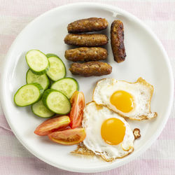 High angle view of breakfast served in plate