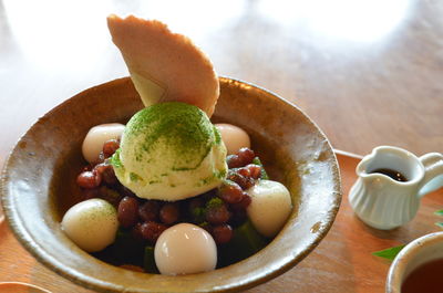 High angle view of breakfast served in plate