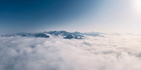 Aerial view of snowcapped mountains against sky