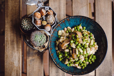 High angle view of vegetables in bowl on table