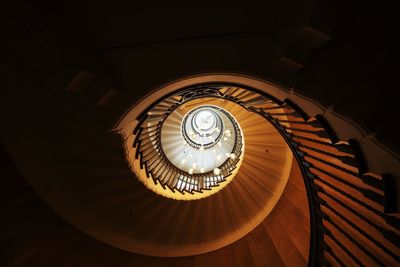 Directly below shot of empty spiral staircase