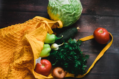 High angle view of vegetables on table