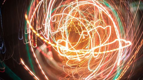 High angle view of light painting at night