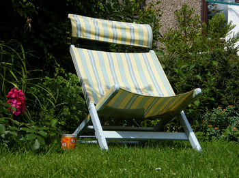 Deck chair in garden