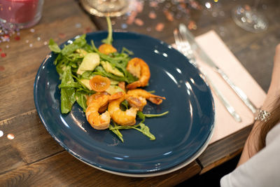 High angle view of meal served in plate