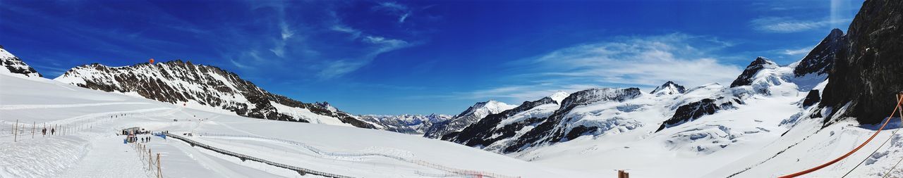 Panoramic view of snowcapped mountains against sky