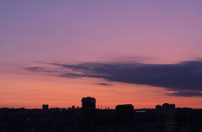 Silhouette buildings against sky during sunset