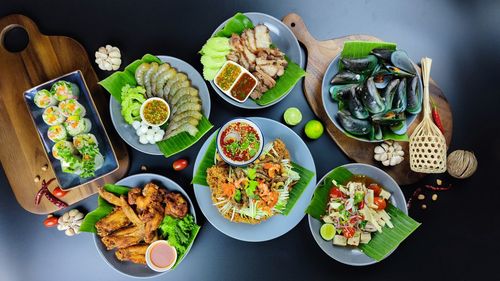 High angle view of food on table