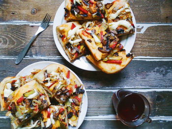 High angle view of food on table