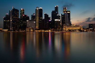 View of city lit up at night