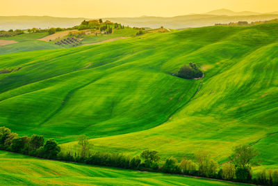 Scenic view of green landscape against sky