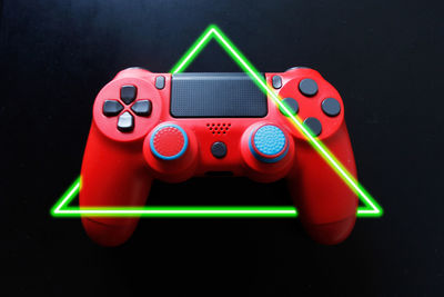 Close-up of toy car against black background