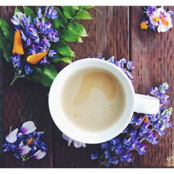 Directly above shot of coffee cup on table