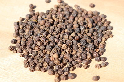 High angle view of coffee beans on table