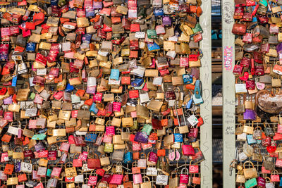 Full frame shot of locks on fence