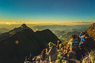 Scenic view of mountains against sky during sunset