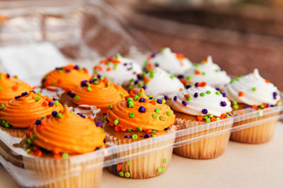 Close-up of cupcakes on table