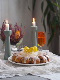 Tea light candles on table