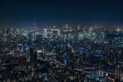The city skyline at night as seen from the tokyo sky tree