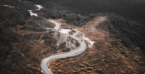 High angle view of winding road on mountain