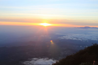 Aerial view of landscape against sky during sunset
