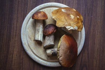 High angle view of bread in plate on table