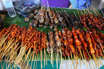 High angle view of food for sale at market stall