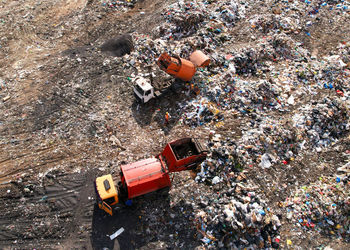 High angle view of garbage on road