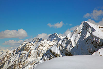 Panoramic view of snowcapped mountains against sky