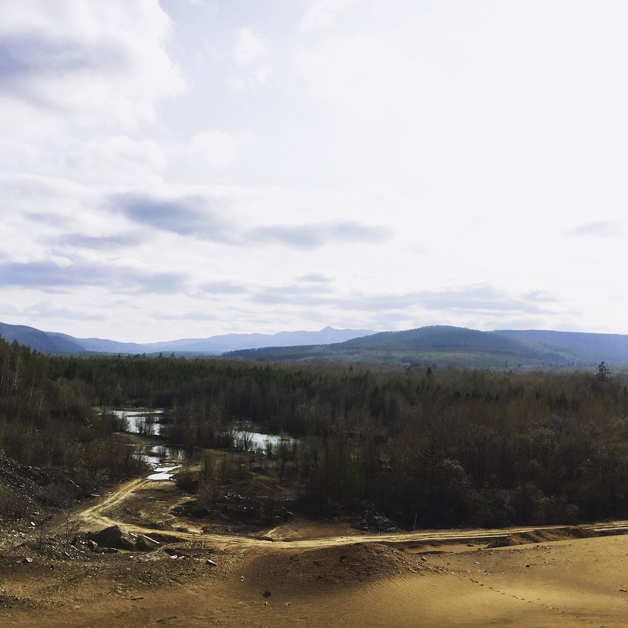 sky, nature, tranquility, landscape, scenics, tranquil scene, cloud - sky, mountain, no people, outdoors, beauty in nature, day, tree, road, forest, water