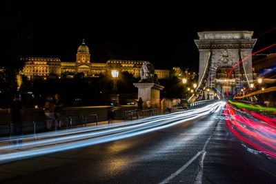 Light trails on road at night