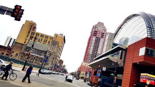 People walking on city street