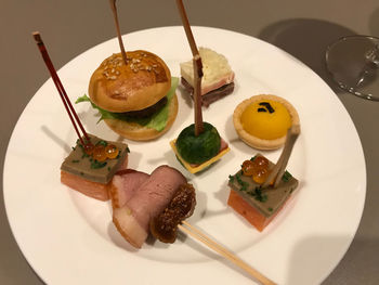 High angle view of food served in plate