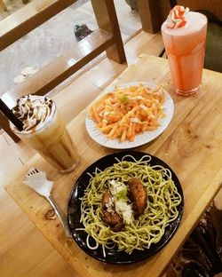 High angle view of food in plate on table