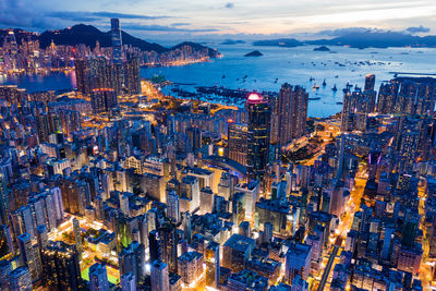 High angle view of city buildings at waterfront