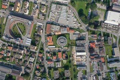 High angle view of buildings in city