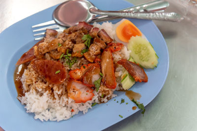 Red pork rice, asian street food, available 24 hours a day.